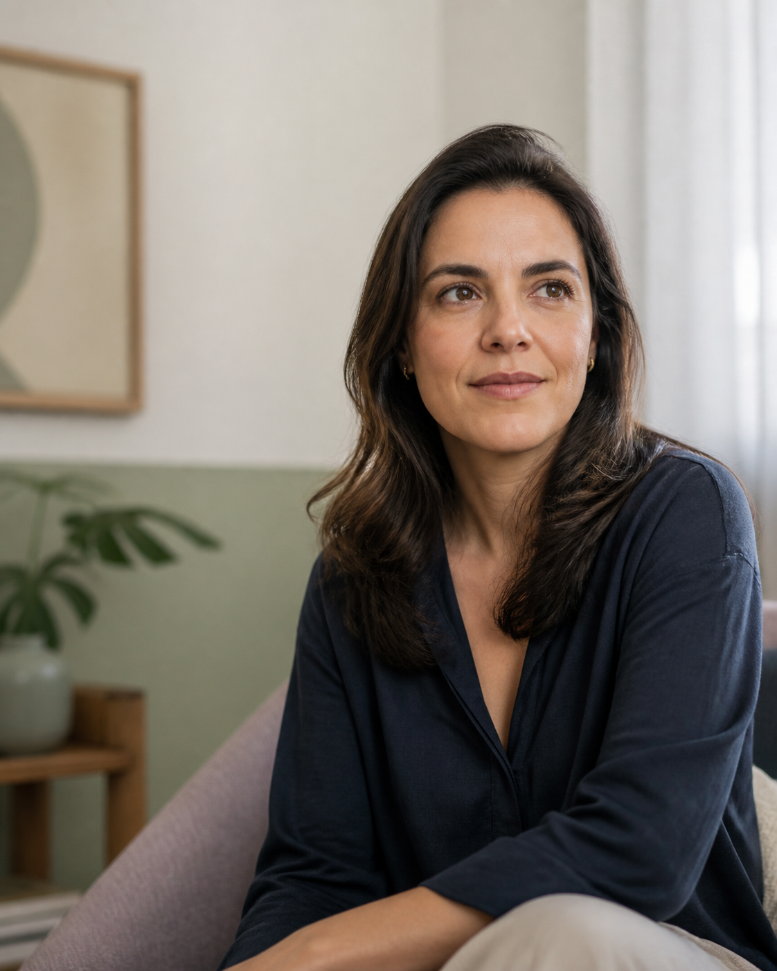 Retrato de Clara Valença em um consultório acolhedor